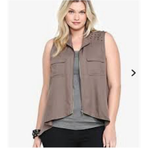 Torrid Military Vest Studded Mushroom Gray - Picture 1 of 8